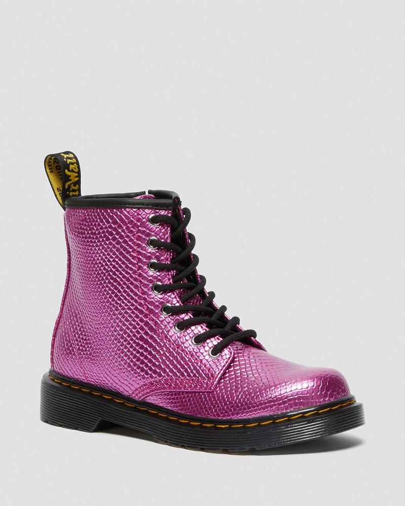 Pink Kids\' Dr Martens Junior 1460 Reptile Emboss Lace Up Boots | CA 688QMA